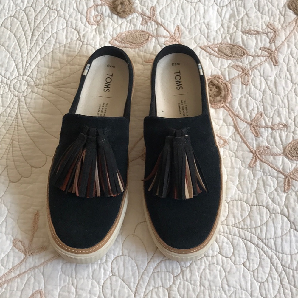 TOMS black suede mules size 7.5